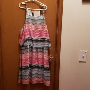 Multicolored dress with spaghetti straps.